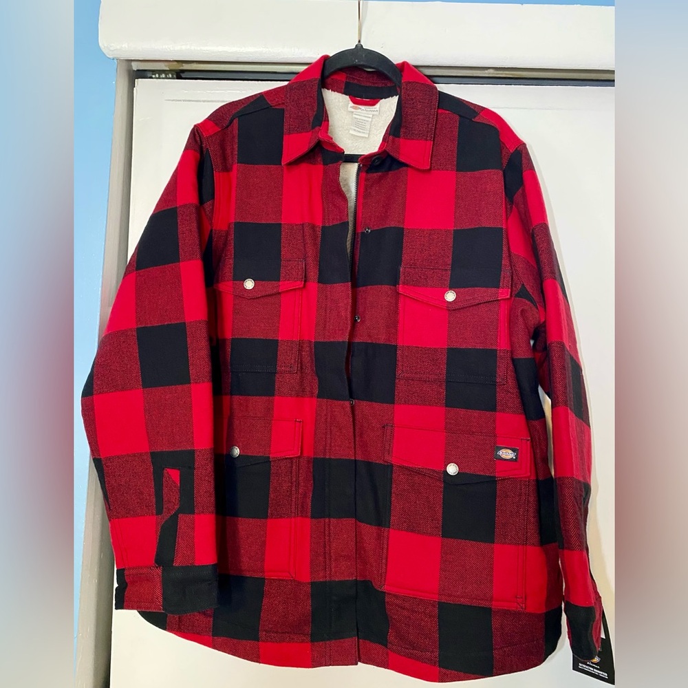Dickies Women's Red and Black Plaid Jacket